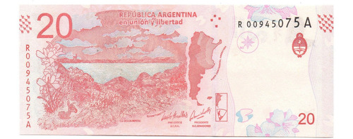 Argentina Billete $20 Guanaco Reposición R 00945075 A - Unc