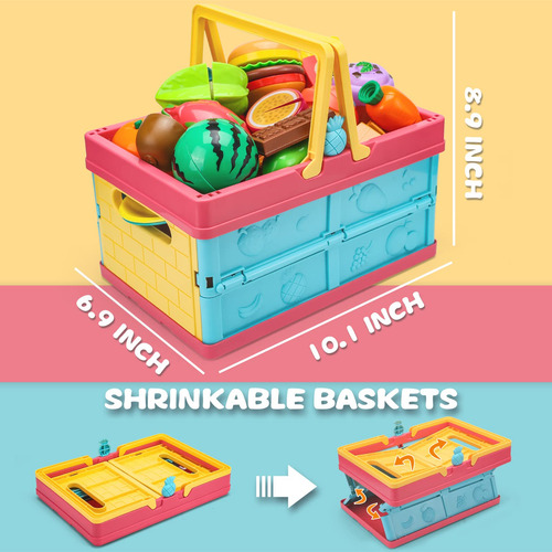 Juego 100 Piezas Corte Cocina Infantil, Cesta Verduras Fruta Color