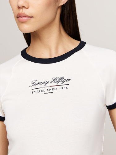 Polera Slim Fit Con Logo Script Blanco Tommy Hilfiger