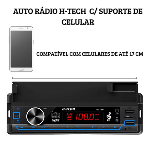 Som Automotivo H-tech Suporte Celular Bluetooth Usb Ht-1200