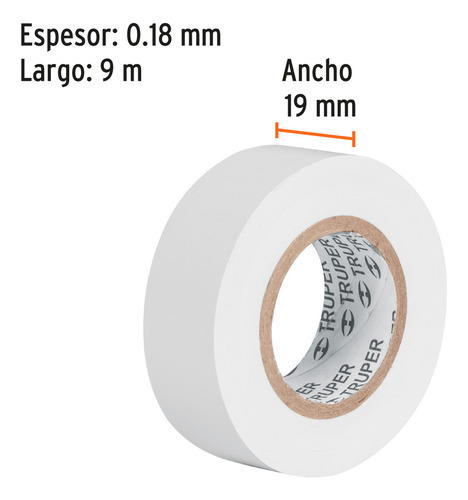 Cinta Aislar 19 Mm X 9 Mt Blanco Truper 13515 Blanco