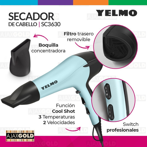 Imagen 4 de 8 de Secador De Pelo Profesional 2200w Tourmaline Ion
