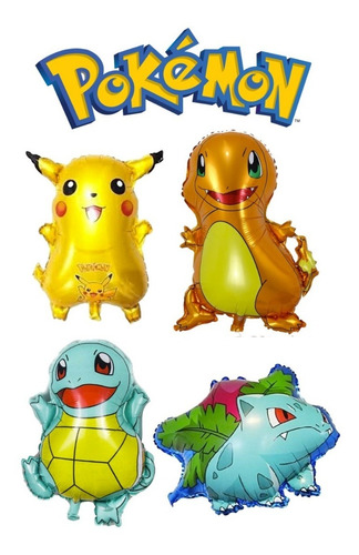 Paquete 4 Globos Pokemon Tematica Pikachu Squirtle