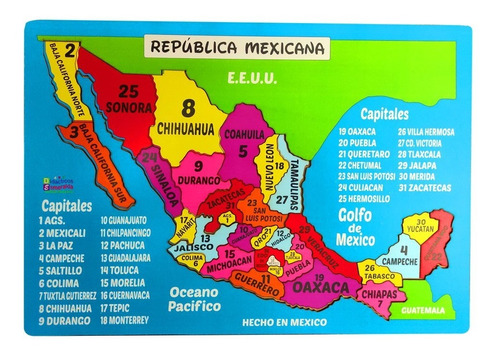 Rompecabezas Mapa De La Republica Mexicana 32 Piezas