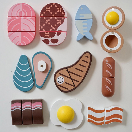 Conjunto De Comidas De Brinquedo De Madeira, Conjunto De