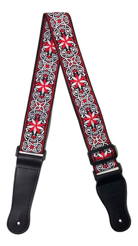 Imagem 3 de 5 de Correia Violão E Guitarra Standard Floral Gs-03-06 Vermelha