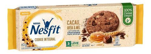 Biscoito Nestlé Nesfit de cacau, aveia & mel com gotas de chocolate meio amargo 60 g