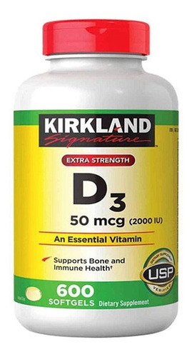 Vitamina D3 600 Softgel De 2000 Ui Iu Máxima Fuerza Kirkland