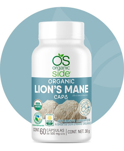 Imagen 2 de 2 de Lions Mane (melena De Leon) Orgánico (60 Caps) Organic Side