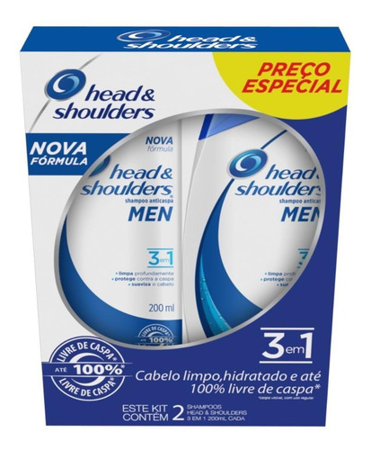 Kit Head & Shoulders Shampoos Men 3 Em 1 200ml