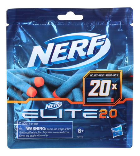 Dardos De Repuesto - 20 Dardos Nerf Elite 2.0 Azul/naranja Lisa