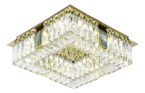 Plafon Quadrado Teto Sindora Dcx00757 Cristal 45cm 20w 3000k Cor Dourado Bivolt