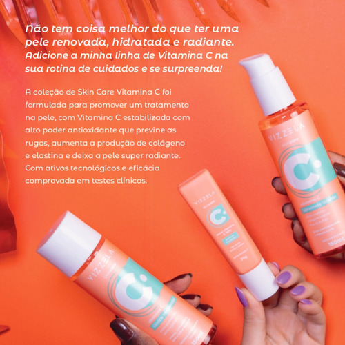 Sabonete Líquido Facial Vitamina C Vizzela 150ml Momento de aplicação Dia/Noite Tipo de pele Todo tipo de pele