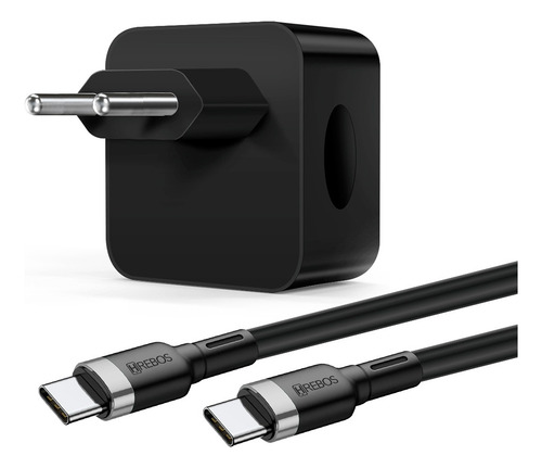 Carregador Dual Usb-c 40w Turbo Tipo C Hs-401c Hrebos Branco Cor Preto