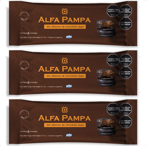 3 Packs Mini Alfajor Alfa Pampa De Chocolate 192 Gr