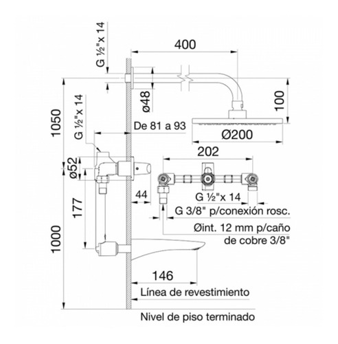 Imagen 3 de 4 de Griferia Baño Fv Ducha Lavat Pared Bidet Epuyen Dual Cuota