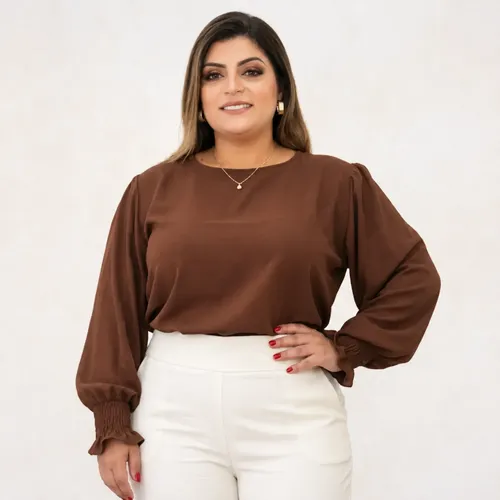 Blusa Feminina Manga Longa Plus Size Alfaiataria Elegante