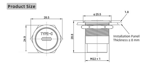 Kit 02 Conector Usb-c Dupla Fêmea Painel Rosca Porca Tipo C