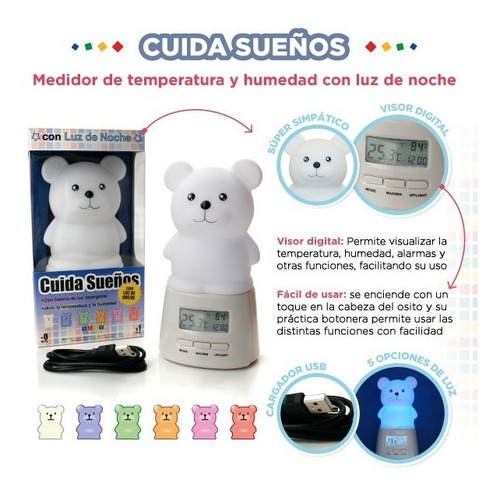 Imagen 4 de 10 de Luz De Noche , Termometro Oso Cuida Sueños Baby Innovation