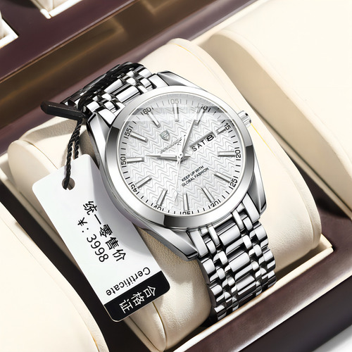 Relógio De Quartzo De Luxo Poedagar Luminous Calendar Fundo Silver/white