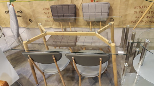Mesa Eames Nordica Vidrio Rectangular Comedor Patas Haya 140