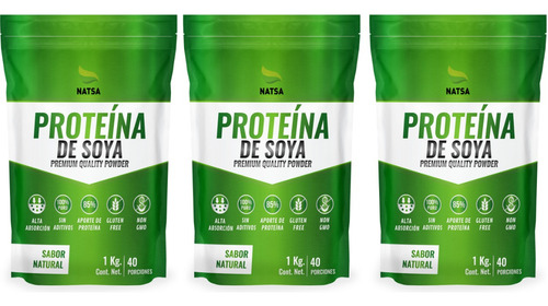 Proteina De Soya Calidad Premium 3 Bolsas 1 Kg Cu Sabor Natural