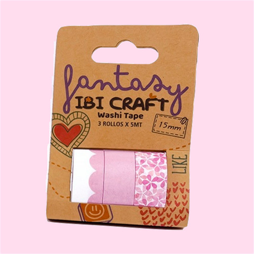 Washi Tape Cinta Adhesiva Pink 15 Mm X 5 Mts X 3 Unidades