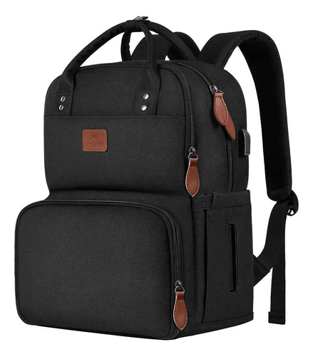 Mochila Térmica com Bolsa Térmica para Almoço Preta de Trabalho Feminina para Notebook de 15,6 Polegadas com Porta USB para Faculdade Praia Acampamento Piqueniques Matein 1162