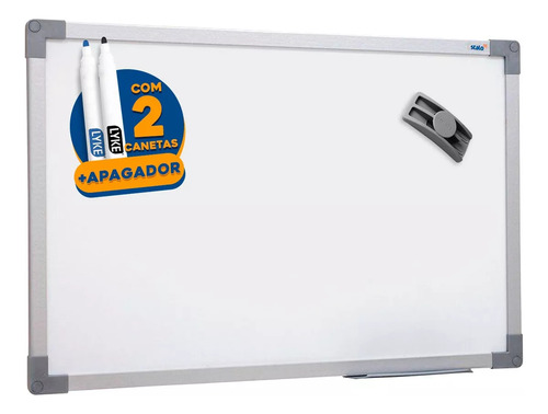 Lousa Quadro Branco 100x70 Cm Moldura Soft Alumínio Com 2 Canetas E Apagador