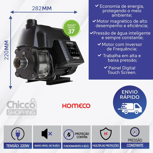 Pressurizador Bomba Agua Inversora Smartpress Komeco 37 1cv