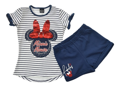 Conjunto De Short Minnie Mouse  Niñas Lentejuela Reversible