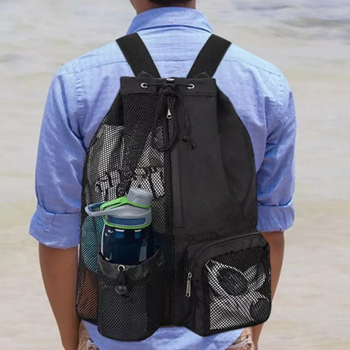 Mochila De Malla Con Cordón Para Playa, Ideal Para Natación, Gimnasio Y Entrenamiento.