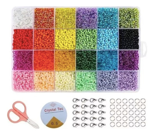 Set De Mostacillon 4mm 24 Colores Y Accesorios Para Pulseras
