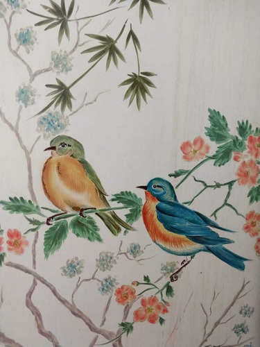 Biombo Antiguo 2 Vistas . Pintado A Mano De Aves