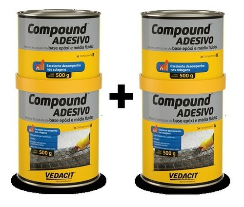 Adesivo Estrutural Epoxi Compound 02 Unid 1kg Cada Vedacit