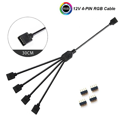 Cable Adaptador De Extensión Aura Rgb, 12v/4 Pines X 4 Fan