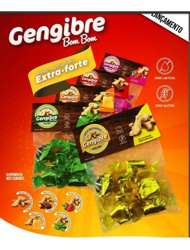 Bala Bombom De Gengibre Mastigável 40g Mel Gengibrinha