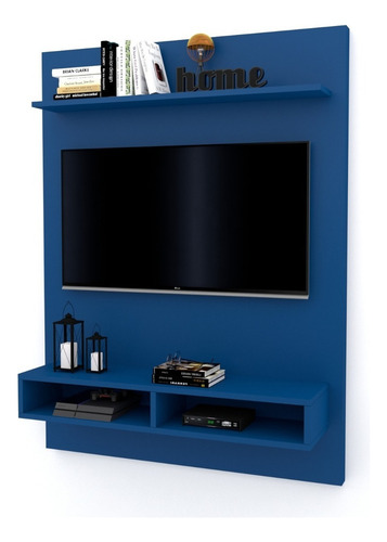 Mueble Panel Lcd Led Laqueado Semi Mate Organizador Living Color Blanco