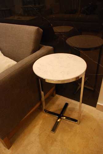 Mesa Arrime Oviedo Ø40 Mármol Blanco Carrara Cromo