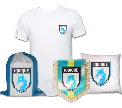 Pack Polera Deportes Iquique + Cojín, Morral Y Banderín