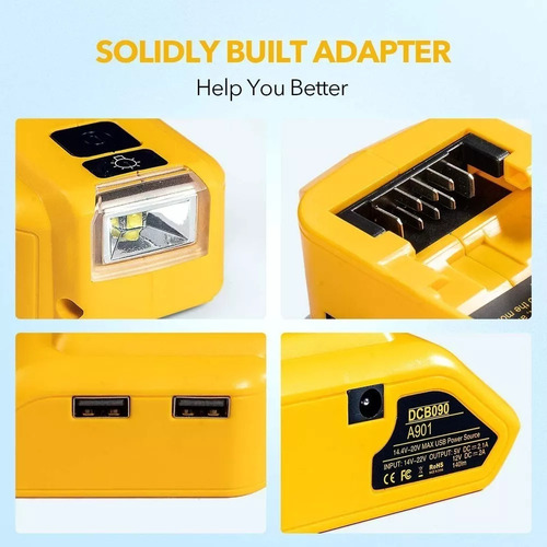 Adaptador Usb Y Linterna Led For Batería Dewalt Dcb090