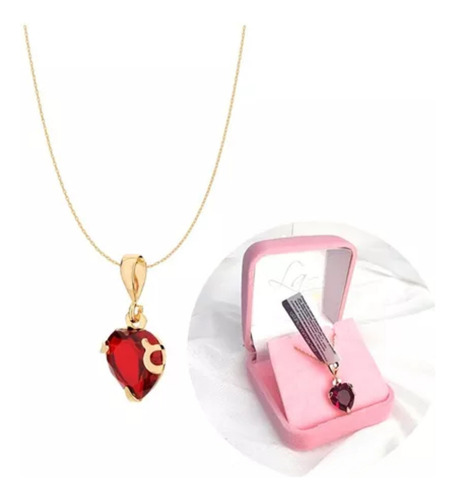 Colar Coração Em Cristal Folheado Joia Rommanel Feminino Cor Vermelho