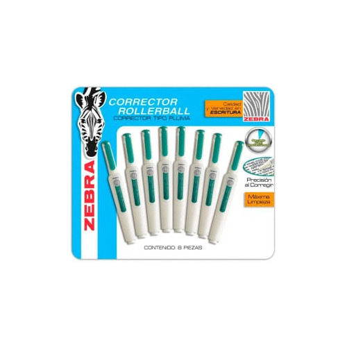 Corrector Líquido Zebra Rollerball 8 Pzas De 8ml