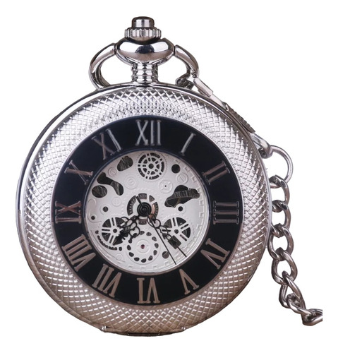 Reloj De Bolsillo Analogico Mecanico Cuerda Plateado 3168