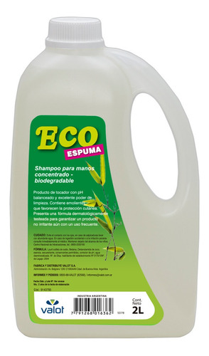 Imagen 1 de 5 de Shampoo Liquido Espuma Para Manos Concentrado 2lt Valot