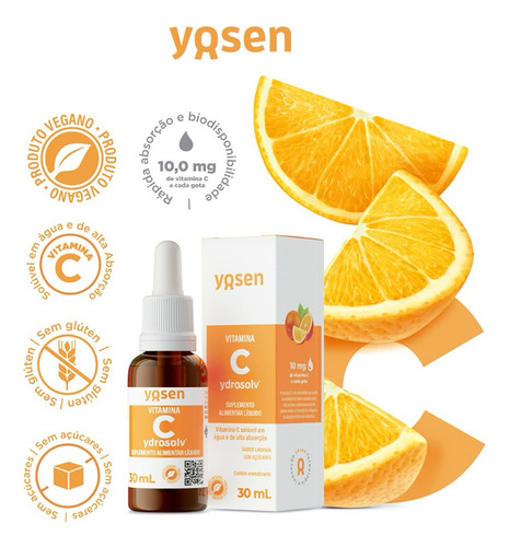 Vitamina C Líquida Ydrosolv® 30ml Yosen Sabor Lar Lipossomal