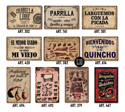Carteles Chapa Decoración Quincho Parrilla Vintage Frases X6