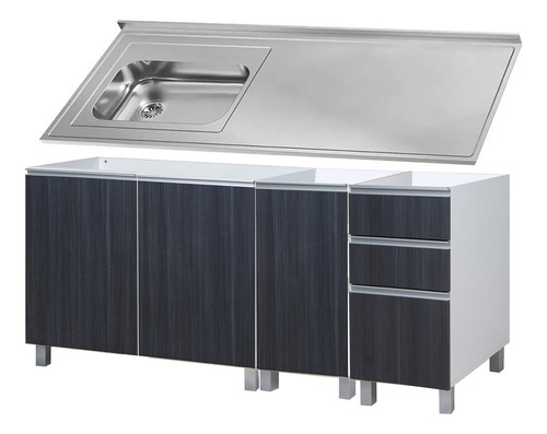 Mueble Bajo Ricchezze Potenza 160 Multiuso + Mesada Johnson Color Negro