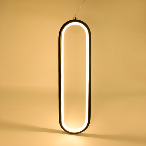 Luminária Pendente Teto Lustre Slim Led Anel Oval Preto 8018