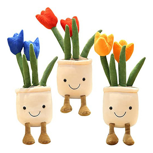 Evlooe 3 Piezas De Suculentas/tulipán De Peluche, Lindos Pe